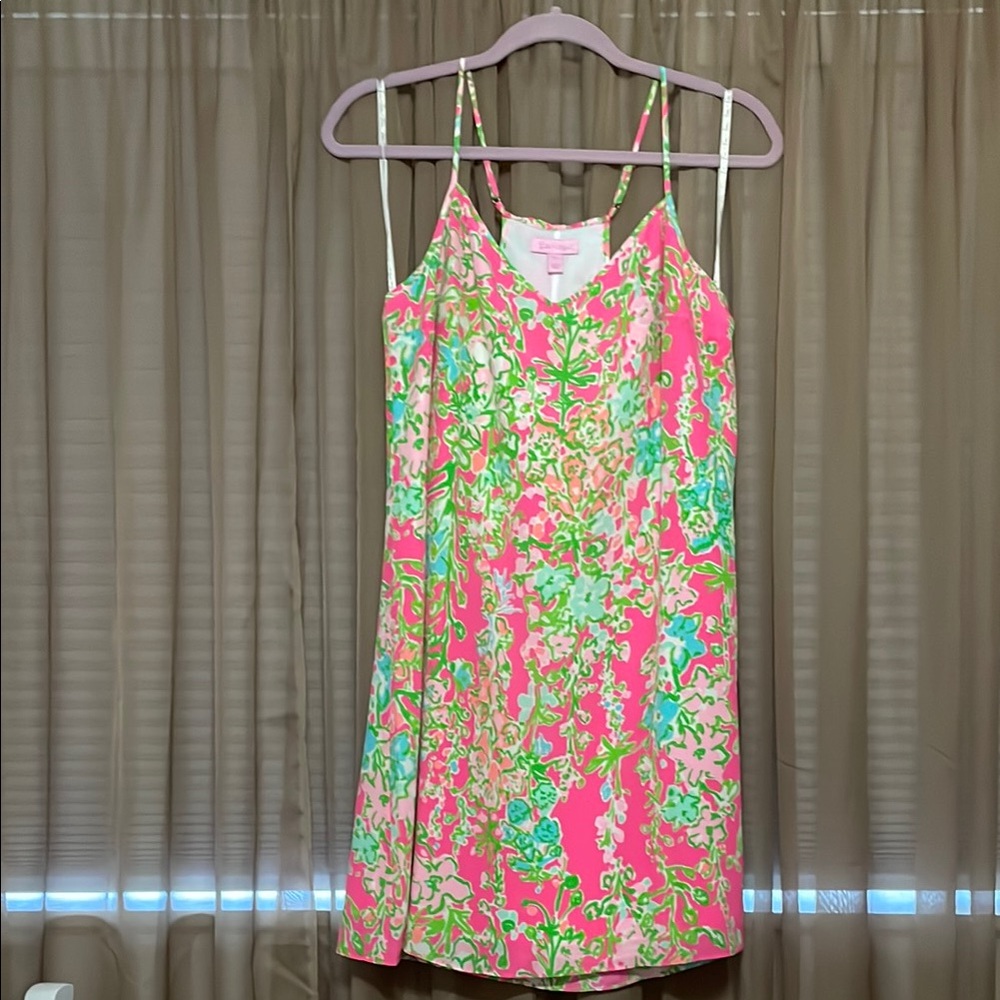 HTF Lilly Pulitzer Pink and Green Floral Dusk Dress